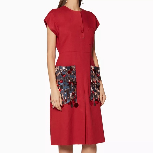 bottega veneta red sequin dress Bottega Veneta Sequined Bustier Gown - Red